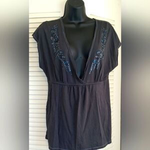 American Eagle Outfitters babydoll tunic length top in gray w/beading sz…